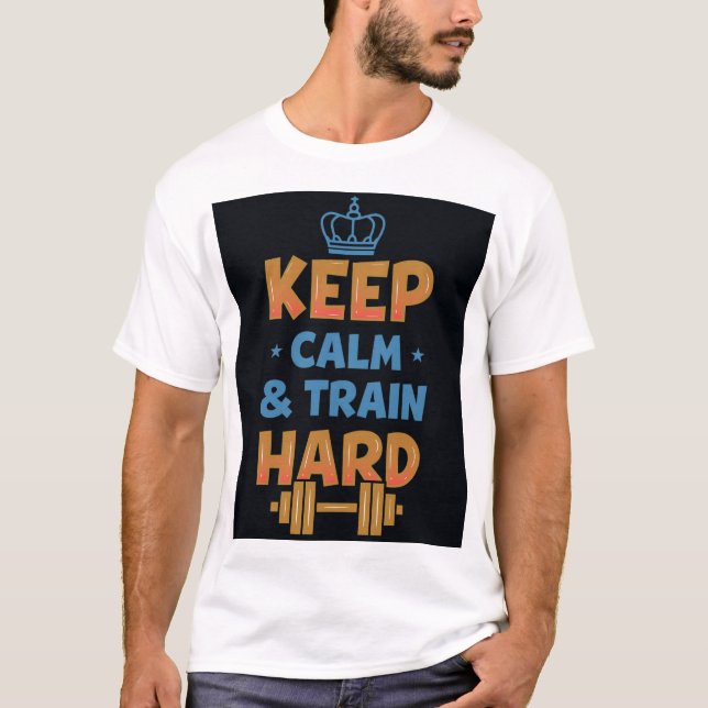 Behalt Ruhe und Train Hard T-Shirt (Vorderseite)