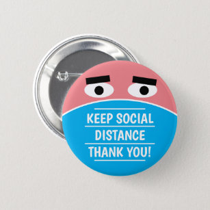 Behalt soziale Distanz Danke lustige Gesichtsmaske Button