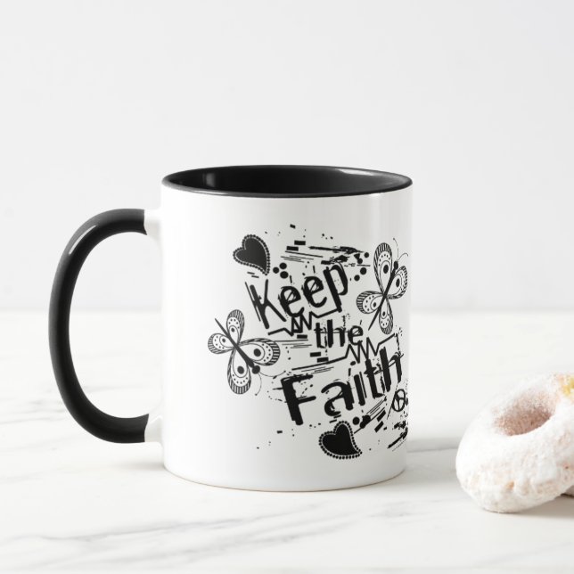 Behalt the Faith Retro Graffiti Christlich Coffee  Tasse (Mit Donut)