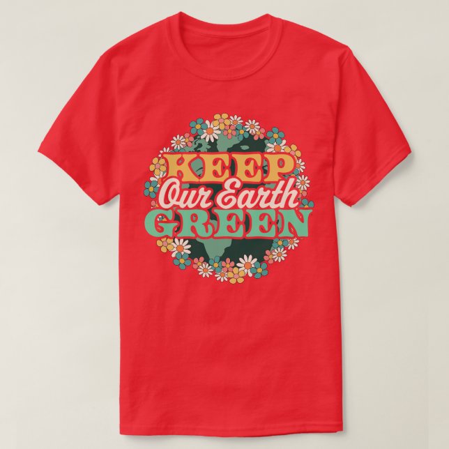 Behalt unserer grünen Retro Daisy Blume Blumenohr T-Shirt (Design vorne)
