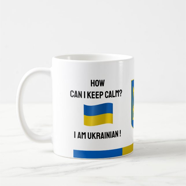 Behalt von Ruhe in der Ukraine und Funny Text, ukr Kaffeetasse (Links)