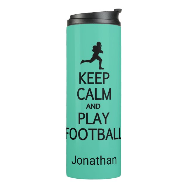 Behalt von Ruhe & Spiel Fußball individuelle Name  Thermosbecher (Nach links gedreht)