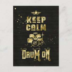 Behalt von Trommel und Trommel auf Gold Grunge Typ Postkarte