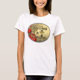 Behalten Sie Christus im Weihnachten, Gold/rotes T-Shirt