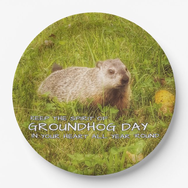 Behalten Sie den Geist des Groundhog TagesTellers Pappteller (Vorderseite)