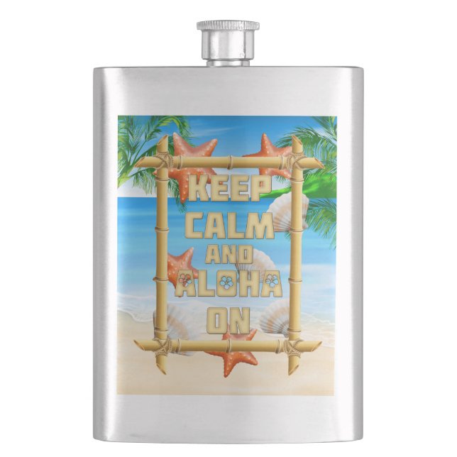 Behalten Sie Ruhe und Aloha an Flachmann (Vorderseite)