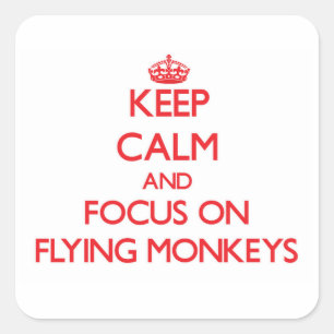 Behalten Sie Ruhe und Fokus auf Fliegen-Affen Quadratischer Aufkleber