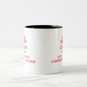 Behalten Sie Ruhe und hören Sie auf den Zweifarbige Tasse