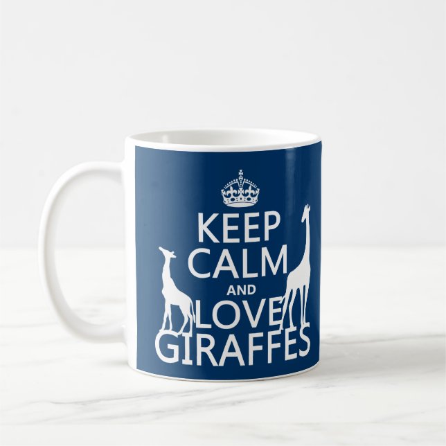 Behalten Sie Ruhe-und Liebe-Giraffen - alle Farben Kaffeetasse (Links)
