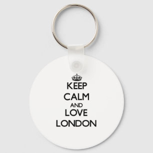 Behalten Sie Ruhe und Liebe London Schlüsselanhänger
