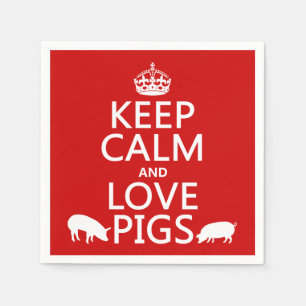 Behalten Sie Ruhe-und Liebe-Schweine (alle Farben) Serviette