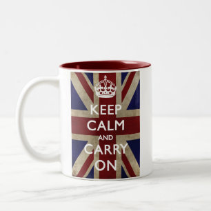 Behalten Sie Ruhe und machen Sie mit dem Zweifarbige Tasse