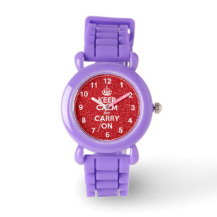 Behalten Sie Ruhe und machen Sie rote Glitzer-Uhr Armbanduhr