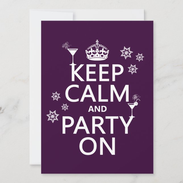 Behalten Sie Ruhe und Party an - alle Farben Einladung (Vorderseite)