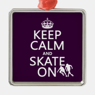 Behalten Sie Ruhe und Skate auf (Rollerskaters) Silbernes Ornament