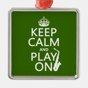 Behalten Sie Ruhe und Spiel auf (Saxophone) Silbernes Ornament