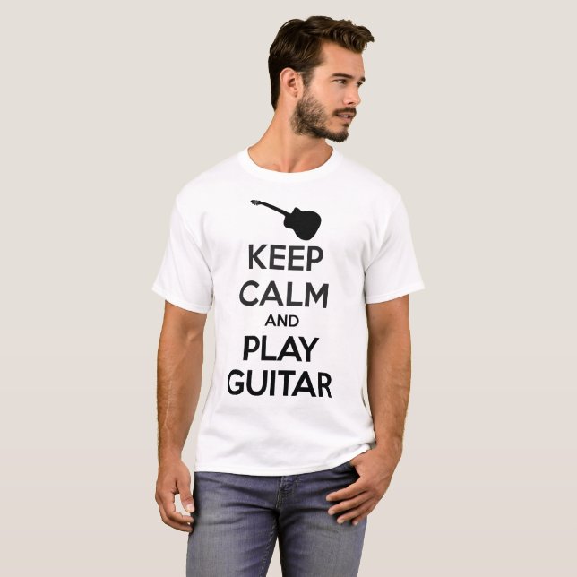 Behalten Sie Ruhe-und Spiel-Gitarren-Mann-Weiß-T - T-Shirt (Vorne ganz)