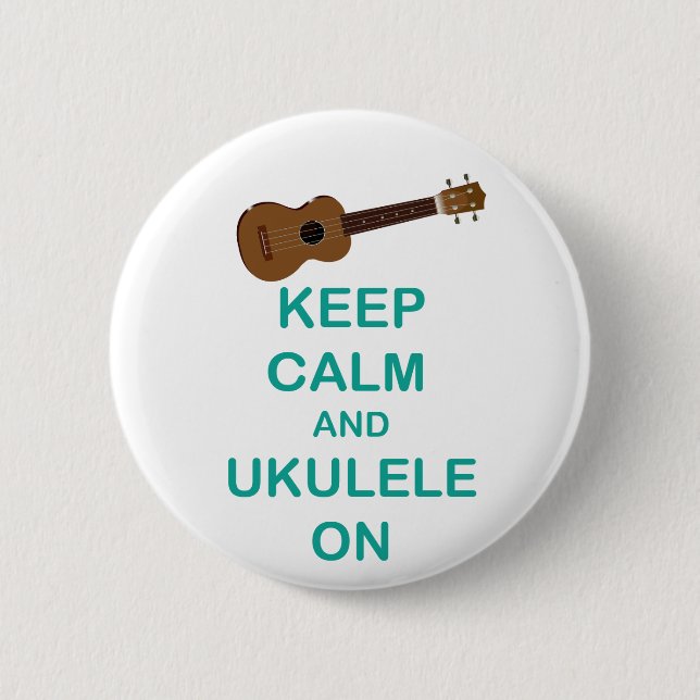 Behalten Sie Ruhe und Ukulele auf einzigartigem Button (Vorderseite)