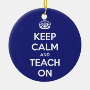 Behalten Sie Ruhe und unterrichten Sie auf Blau Keramik Ornament