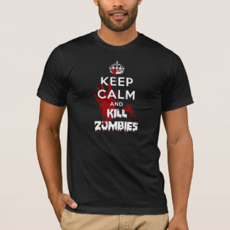 Behalten Sie ruhiges und Tötungs-Zombie-Schwarzes T-Shirt