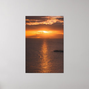 Behälter-Schiff am Sonnenuntergang in Atlantik Leinwanddruck