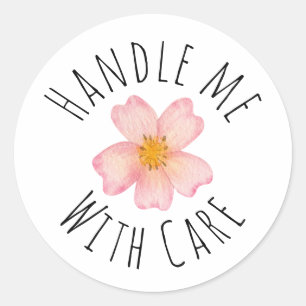 Behandle mich mit Sorgfalt Pretty Watercolor FLowe Runder Aufkleber