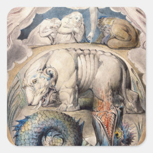 Behemoth und Leviathan William Blake 1825 Quadratischer Aufkleber