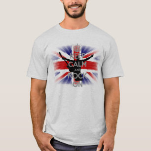 behieltest von Ruhe und Rock auf britischer Flagge T-Shirt