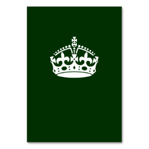 Behieltest von ruhiger Krone auf grüner Dekoration Tischnummer