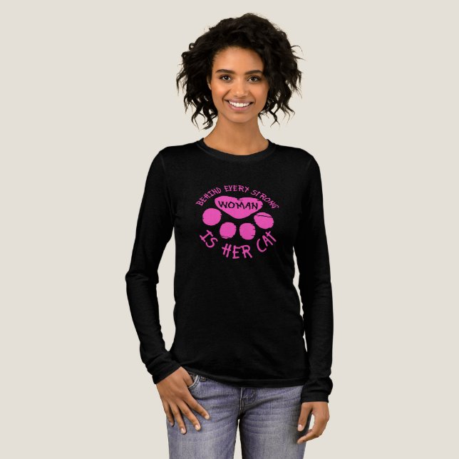 Behind Every Strong Woman Is Her Cat Quote Tri-Blend Shirt (Volle Vorderseite)