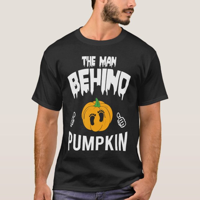 Behind The Pumpkin Funny Soon Dad For Halloween T-Shirt (Vorderseite)