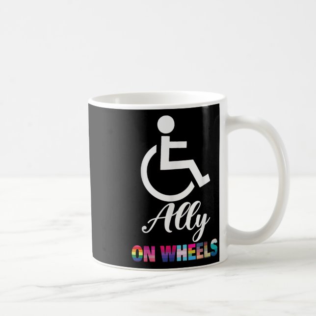 Behindertenbewusstsein auf Rädern mit Kaffeetasse (Rechts)