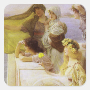 Bei Aphrodites Wiege von Sir Lawrence Alma Tadema Quadratischer Aufkleber