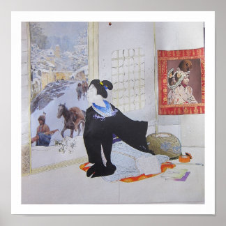 Bei den Nachbarn vorbeischauen - Collage-Kunst Poster