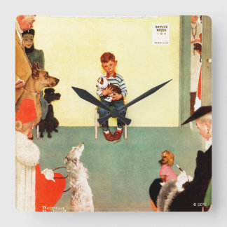 Bei den Vets von Norman Rockwell Quadratische Wanduhr