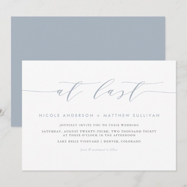 Bei der letzten Dusty Blue Minimalistisch Script H Einladung (Vorne/Hinten)