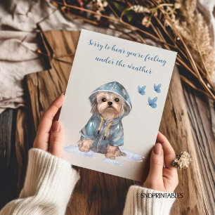 Bei Krankheit mit süßem Yorkie Blaue Aquarellmaler Karte