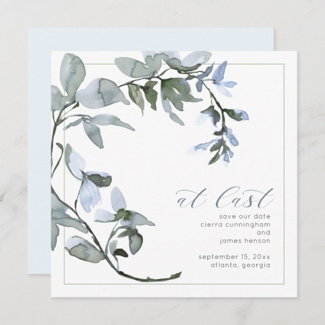 Bei Last Greenery Powder Blue Floral Save The Date (Vorne/Hinten)