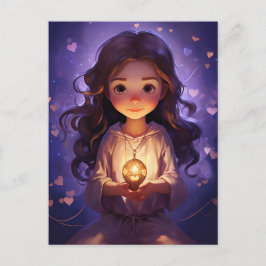 Bei Peace Hübsch Meditating Yoga Girl Lila Hearts Postkarte