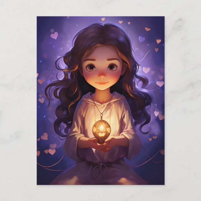 Bei Peace Hübsch Meditating Yoga Girl Lila Hearts Postkarte (Vorderseite)