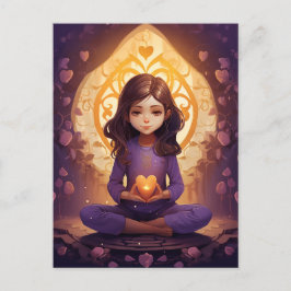 Bei Peace Hübsch Meditating Yoga Girl Lila Hearts Postkarte