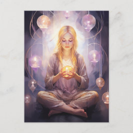 Bei Peace Hübsch Meditation Yoga Girl Lila Gold Postkarte