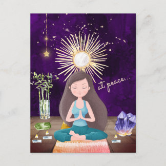 Bei Peace Meditating Yoga Girl and Crystals Postkarte