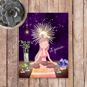 Bei Peace Meditating Yoga Girl and Crystals Postkarte
