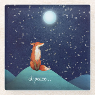 bei Ruhe ~ charmanter Fuchs unter Vollmond sitzen Glasuntersetzer