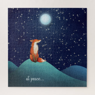 bei Ruhe ~ charmanter Fuchs unter Vollmond sitzen Puzzle
