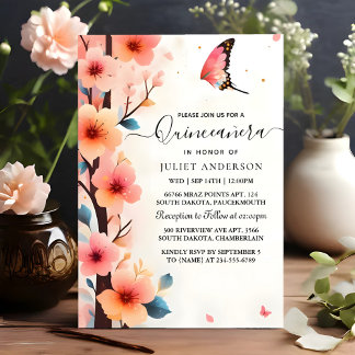 Bei Wood Tree Pink Girly Cherry Blossom Quinceaner Einladung