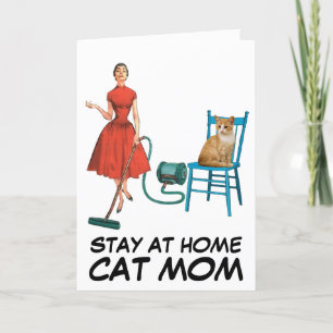 BEI ZUHAUSE CAT MAMA RETRO GREETING CARDS bleibe Karte