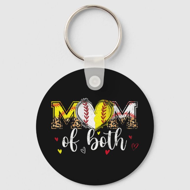 Beide Baseball Softball Herz Leopard Mütter Da Schlüsselanhänger (Vorderseite)