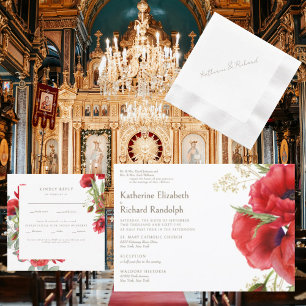 Beide Eltern Rot Floral 2 Orte Weiße Hochzeit Einladung